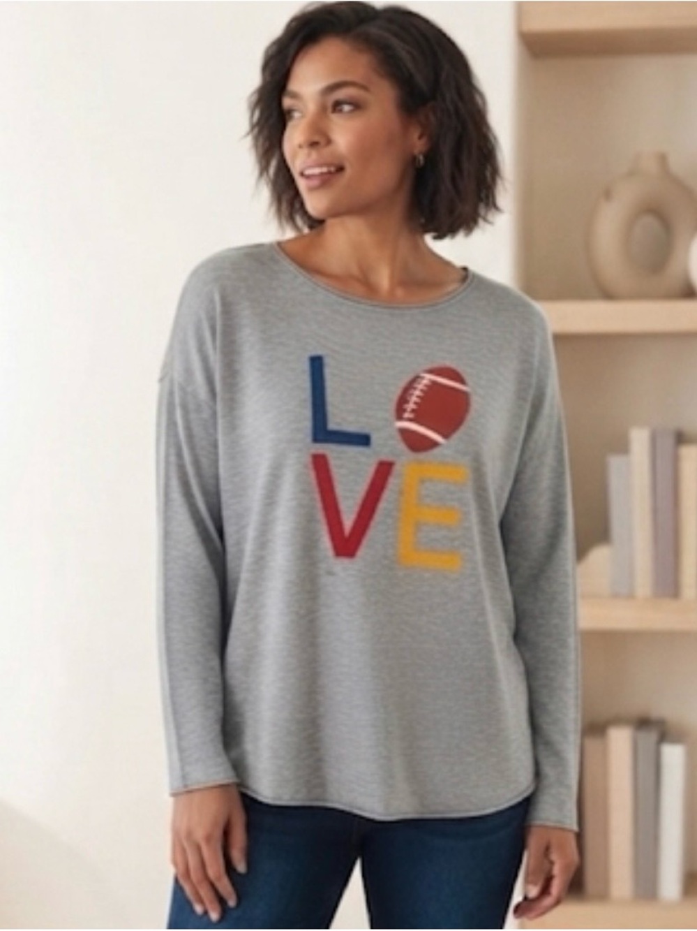 NWT Rachel Zoe Football LOVE Cashmere Blend Gray Sweater Long Sleeve XL